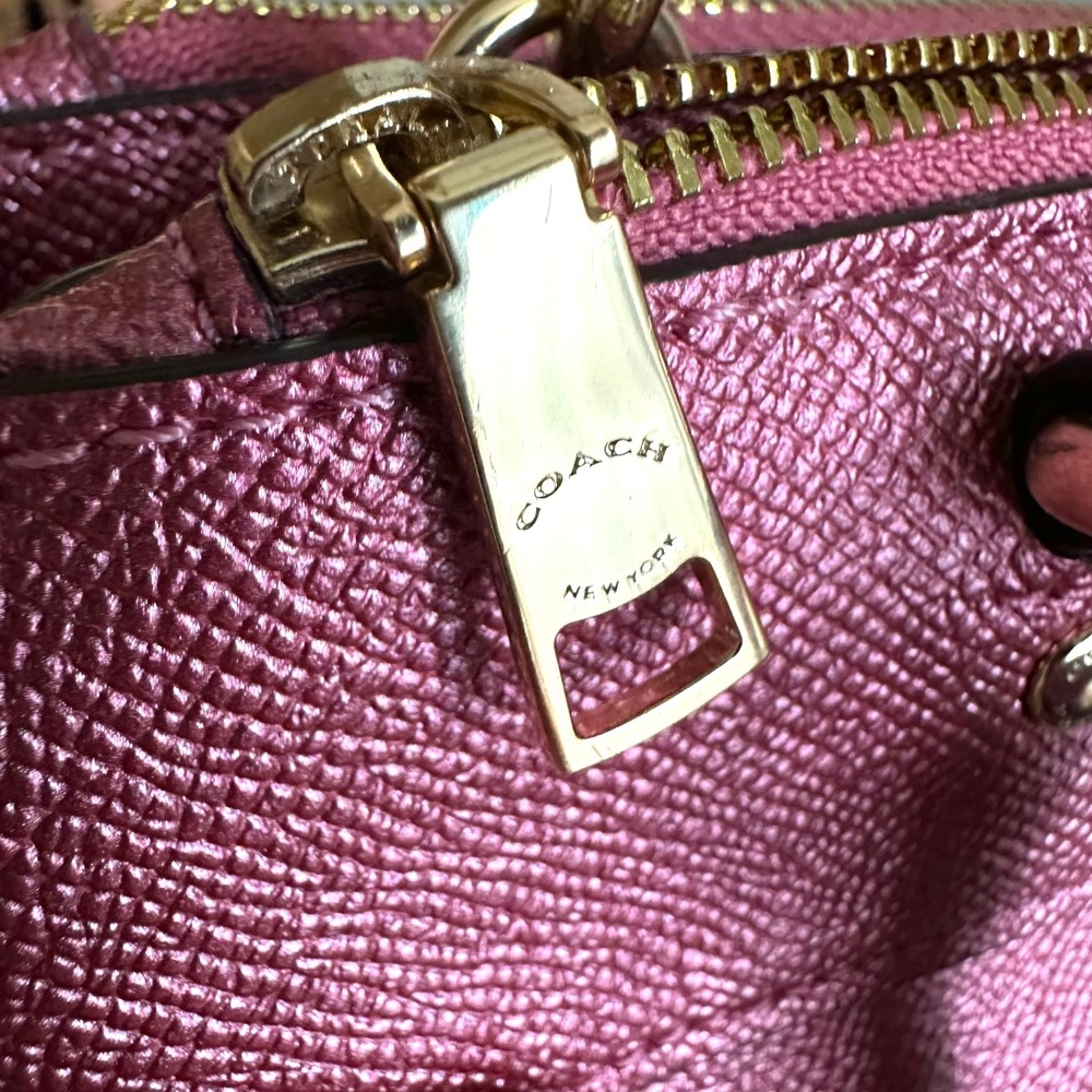 Coach Mini Bennett Satchel Metallic Berry Pink Crossgrain Leather Purse NWT - Picture 6 of 9